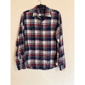 J.Crew Mens Slim Fit Flannel Shirt Navy Blue Red White Plaid Medium Western